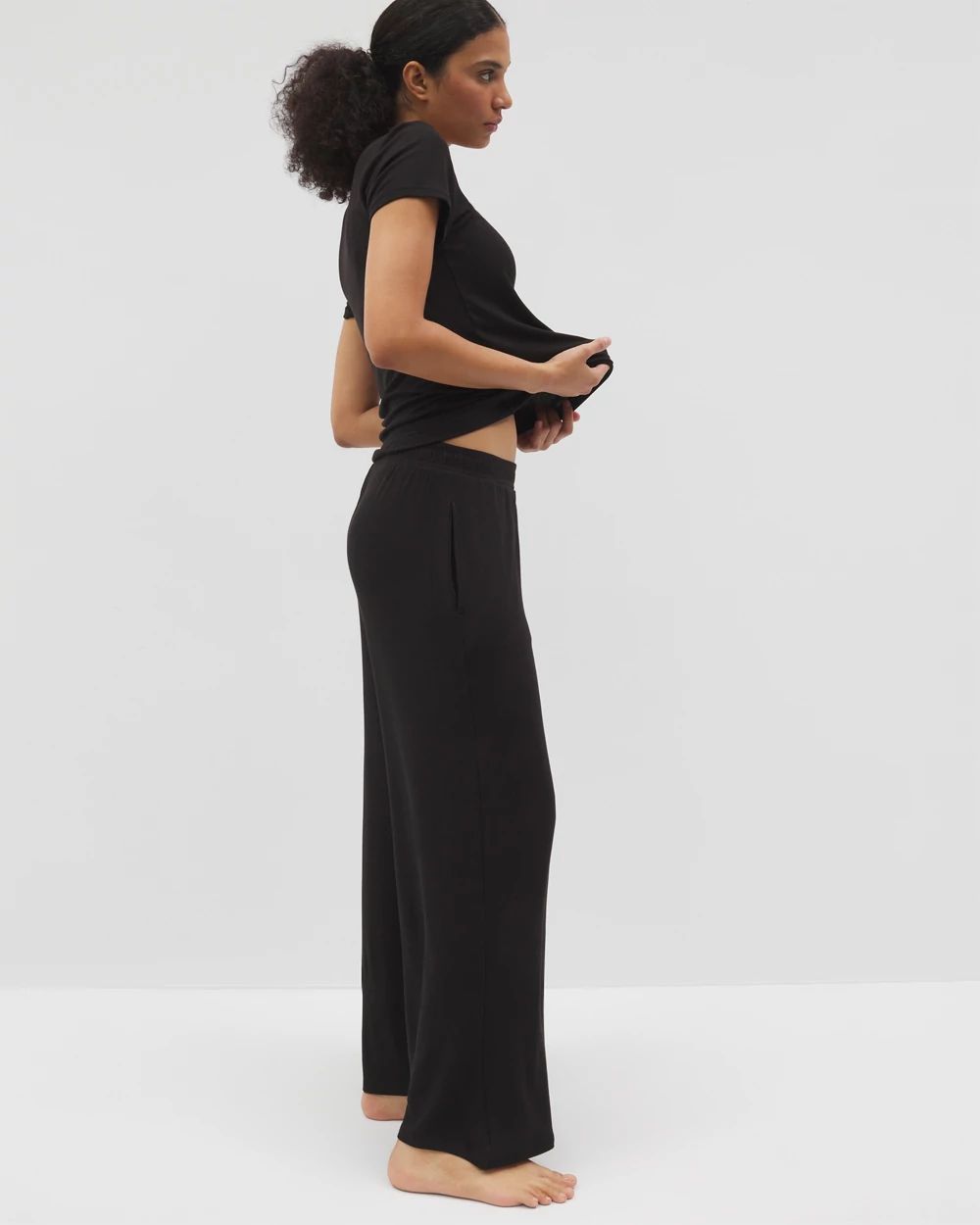 Lightweight Rib Knit Wide Leg Pajama Pants