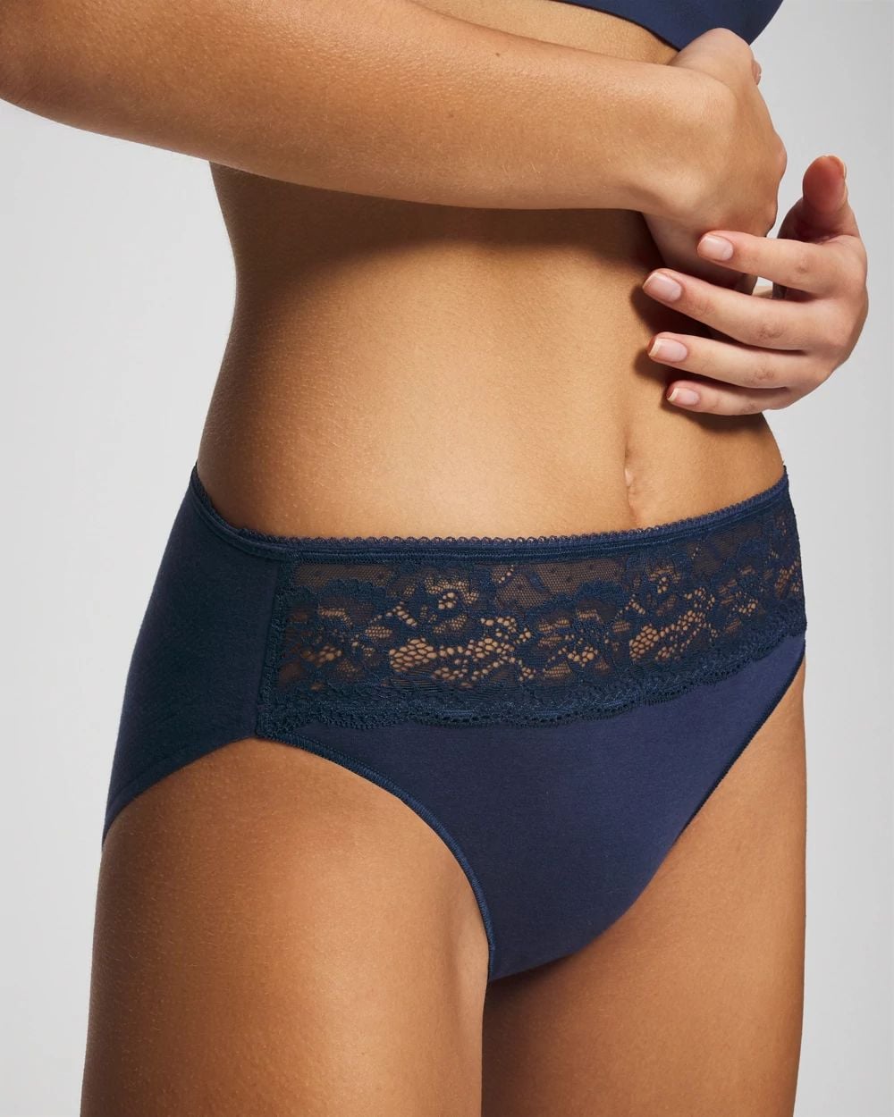 Cotton Blend High-Leg Panty with Lace
