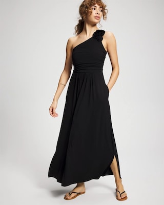 Soft Jersey One-Shoulder Tiered Maxi Bra Dress