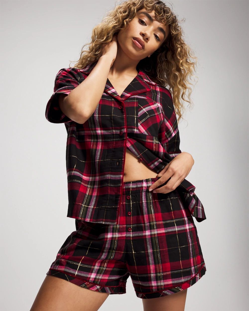 Flannel Velvet Piped Boxer Pajama Short