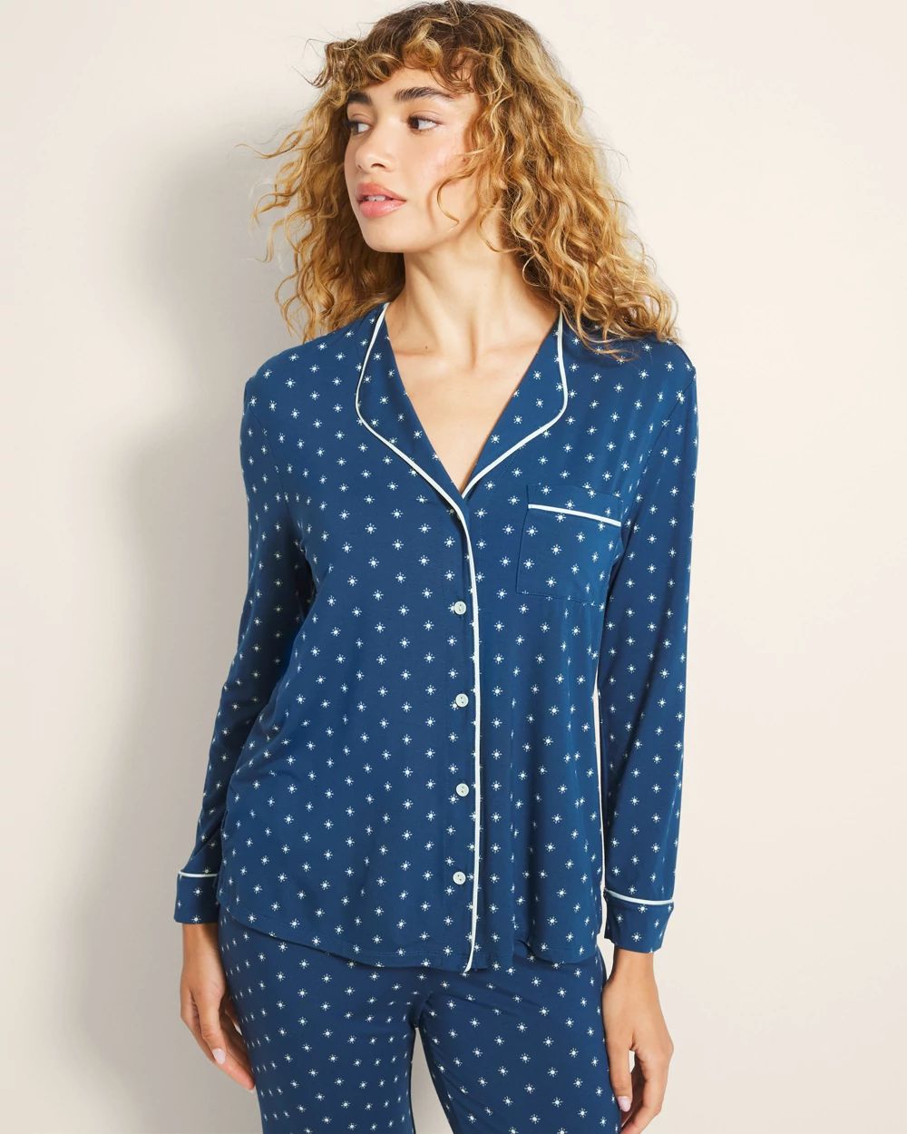 Cool Nights Piped Long-Sleeve Notch Pajama Top