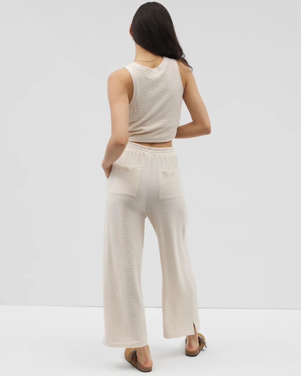 Crinkle Knit Wide Leg Pant