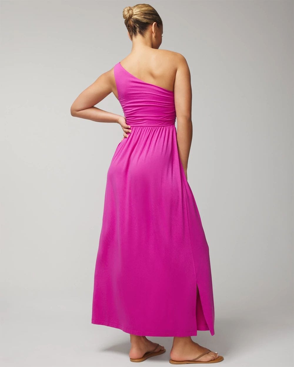 Soft Jersey One-Shoulder Knot Maxi Bra Dress