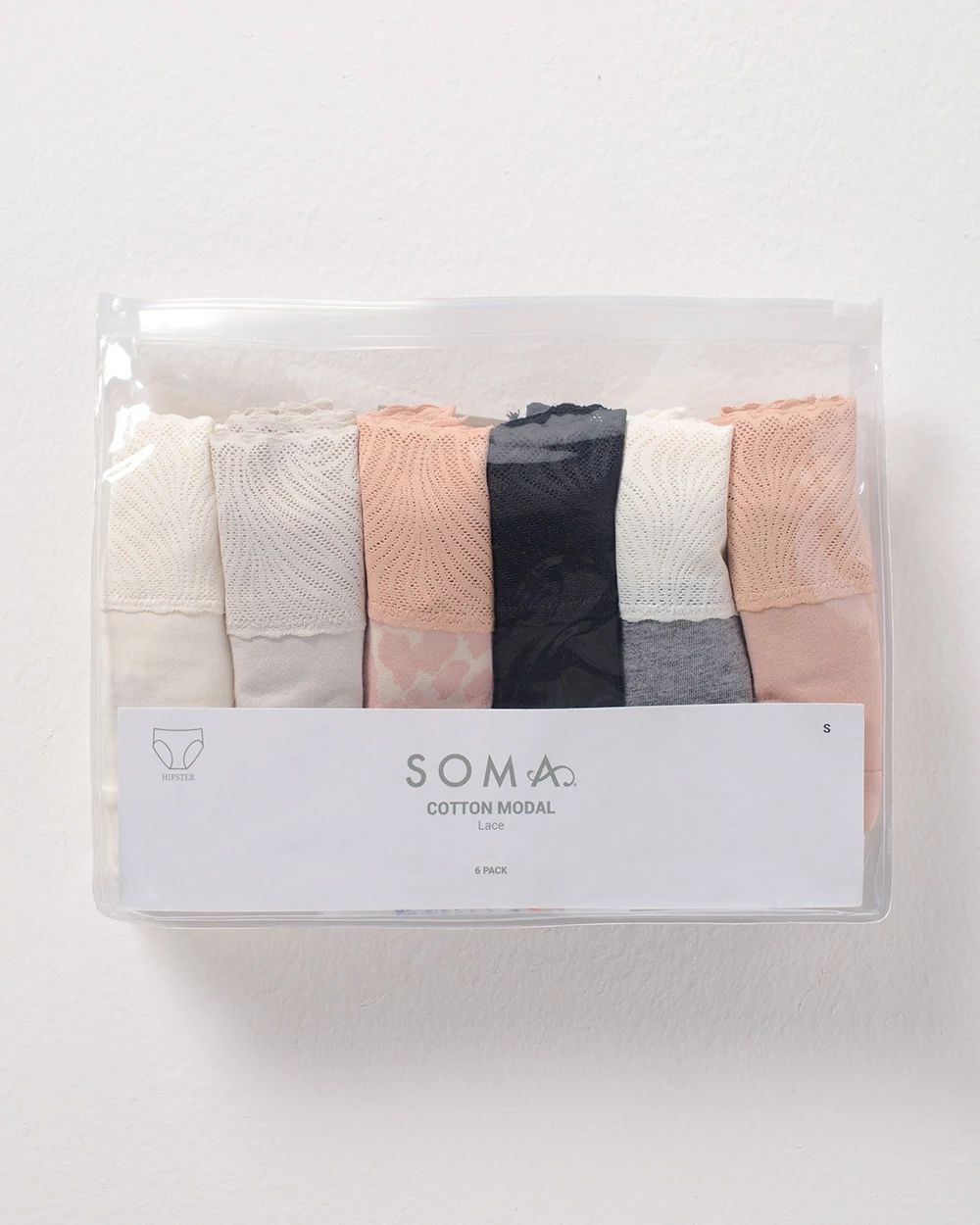 Cotton Hipster Panty with Lace Trim 6 Pack
