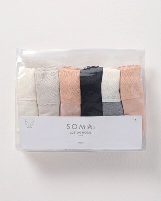 Cotton Hipster Panty with Lace Trim 6 Pack