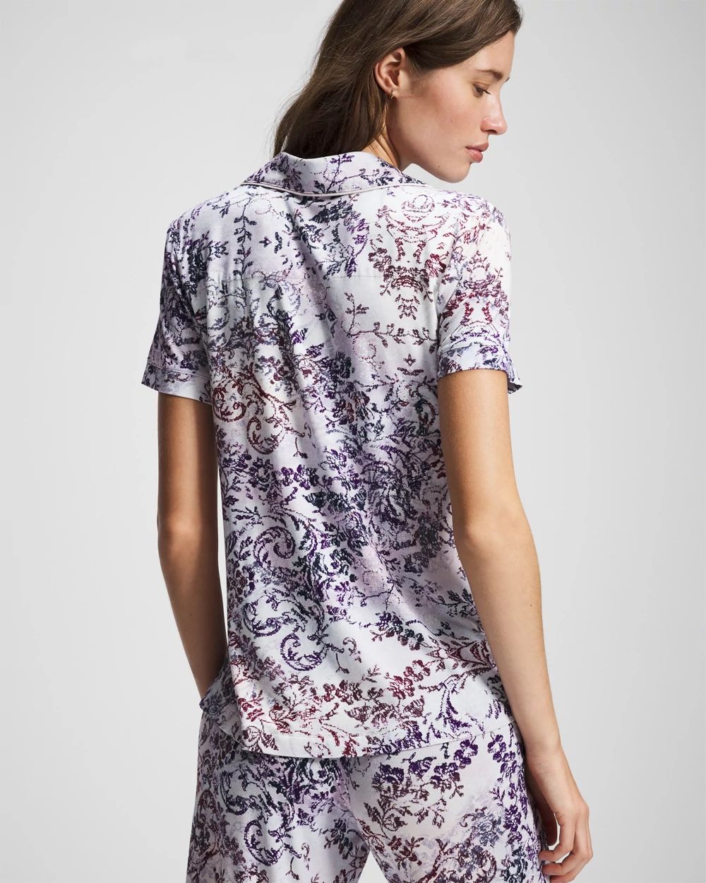 Piped Short Sleeve Notch Collar Pajama Top click to view larger image.