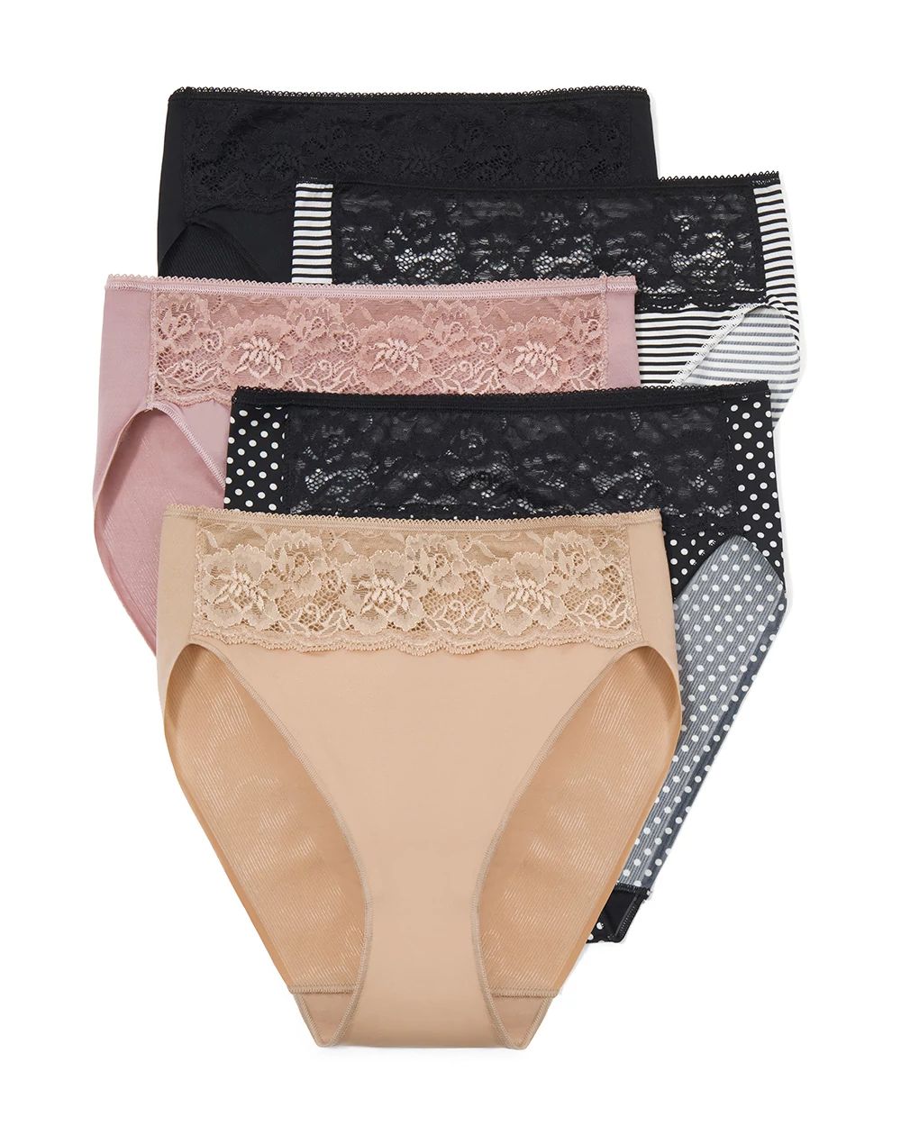 Microfiber With Lace 5-Pack High Leg Brief