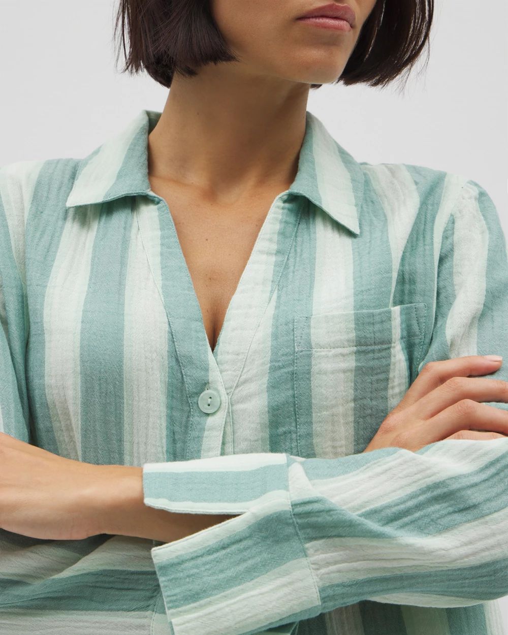 Cotton Gauze Long Sleeve Notch Collar Pajama Top click to view larger image.