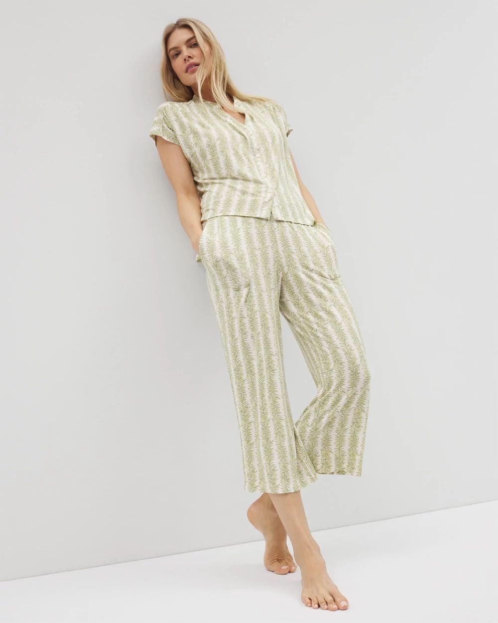 Cool Nights Mandarin Collar Short Sleeve Pajama Top