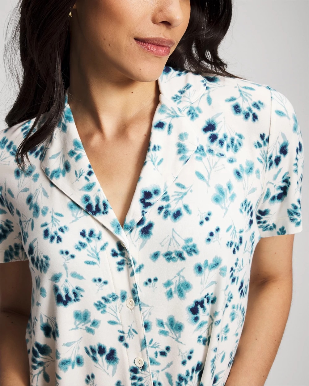 Short Sleeve Notch Collar Pajama Top