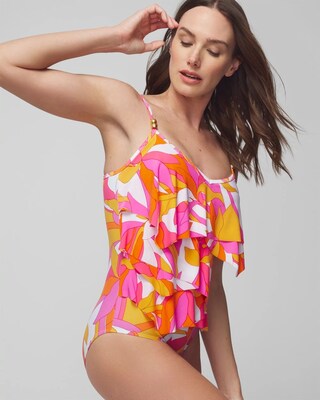 Italic Floral Geometric Overlay One-Piece