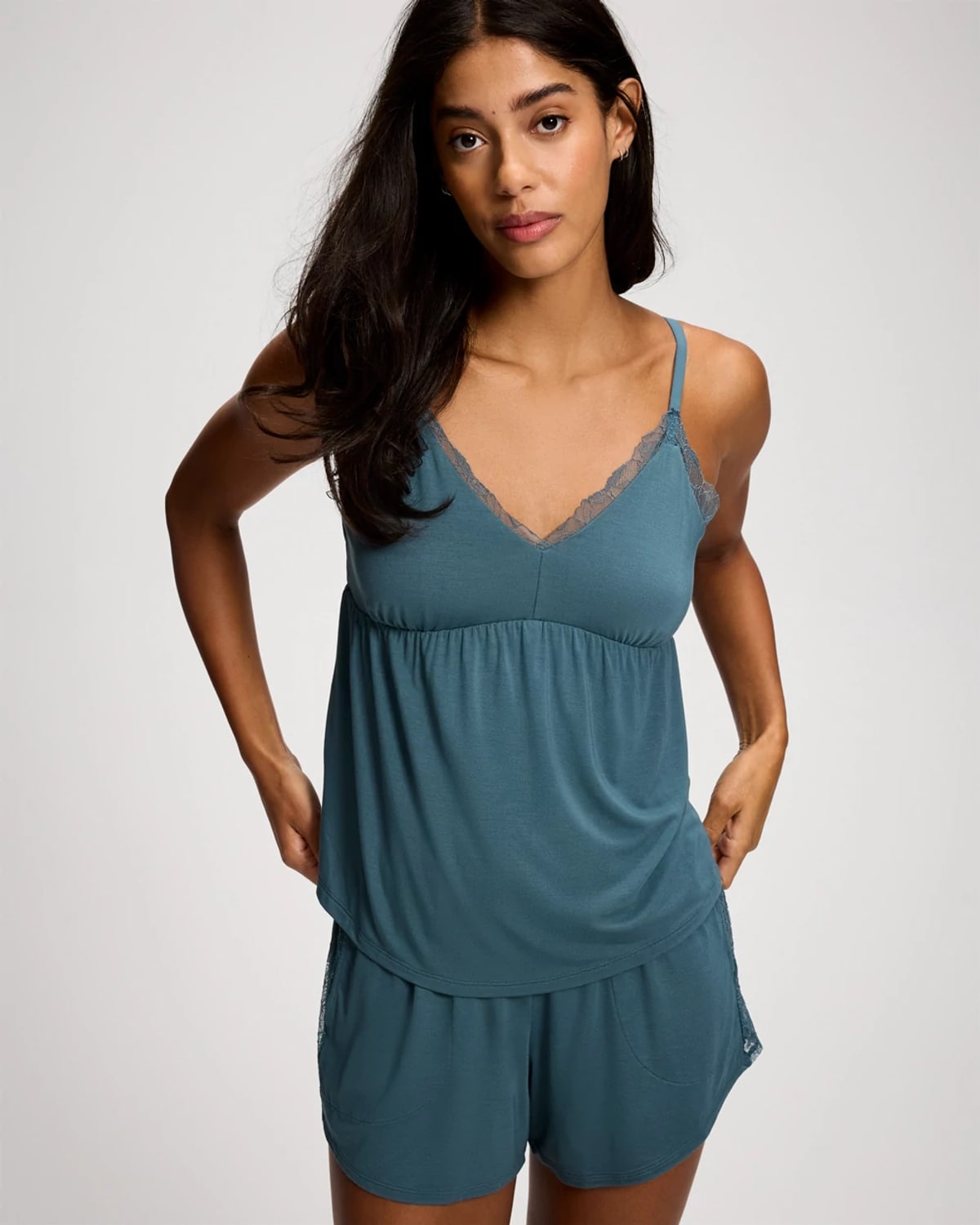 Women's Cool Nights Fine Line Lace Pajama Cami in Blue size Small | Soma Pajama Sets