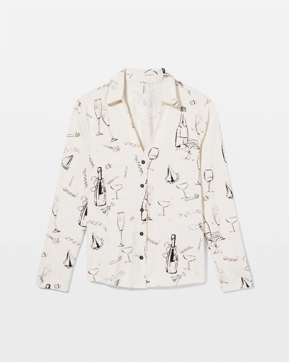 Long-Sleeve Notch Collar Pajama Top click to view larger image.