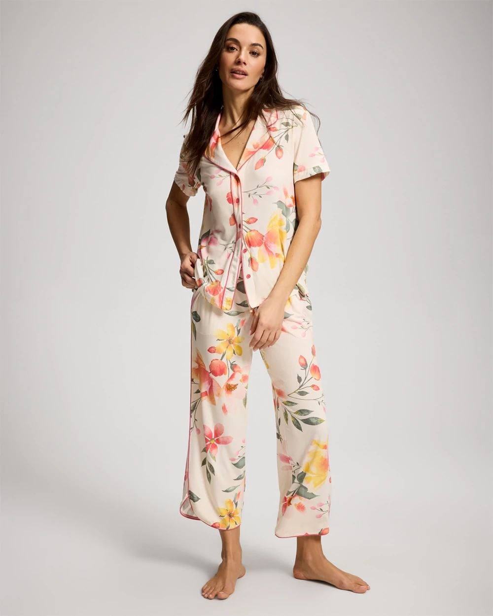 Piped Crop Pajama Pants click to view larger image.