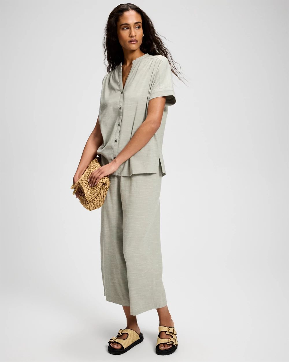 Beach Cotton Relaxed Shirred Collar Top click to view larger image.