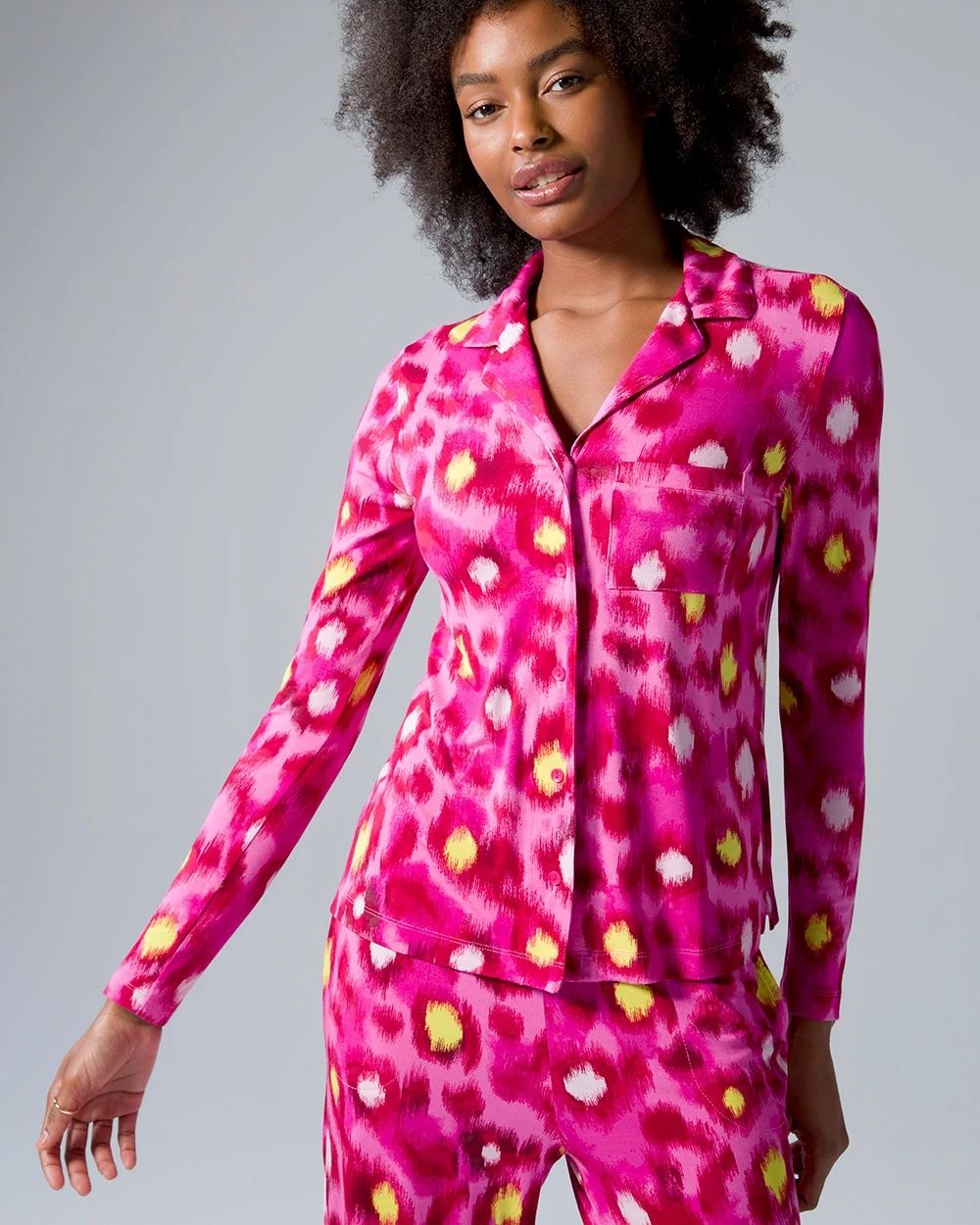 Long Sleeve Notch Collar Pajama Top