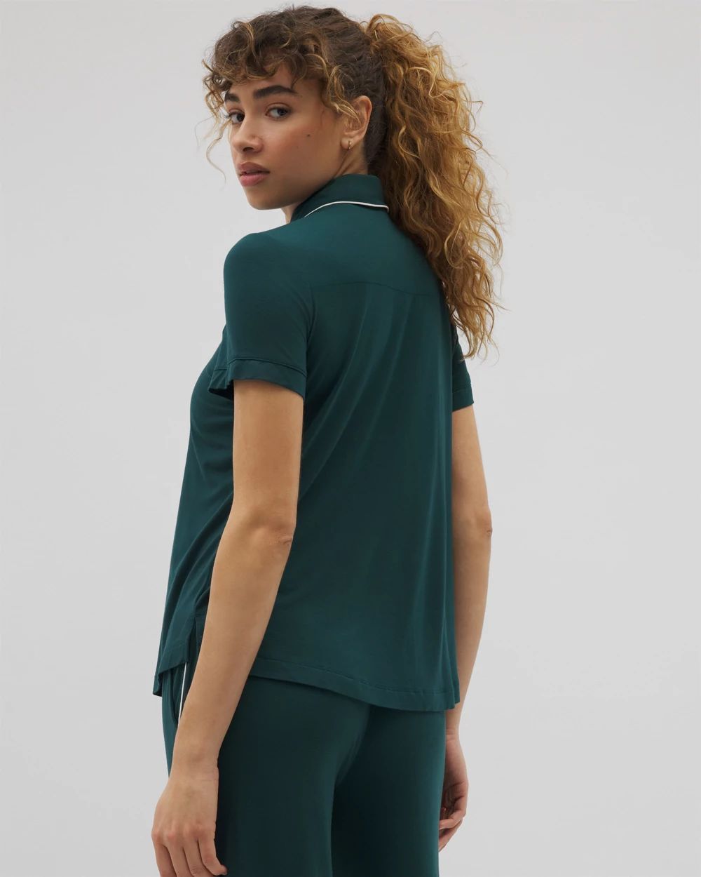 Cool Nights Solid Short Sleeve Notch Collar Pajama Top