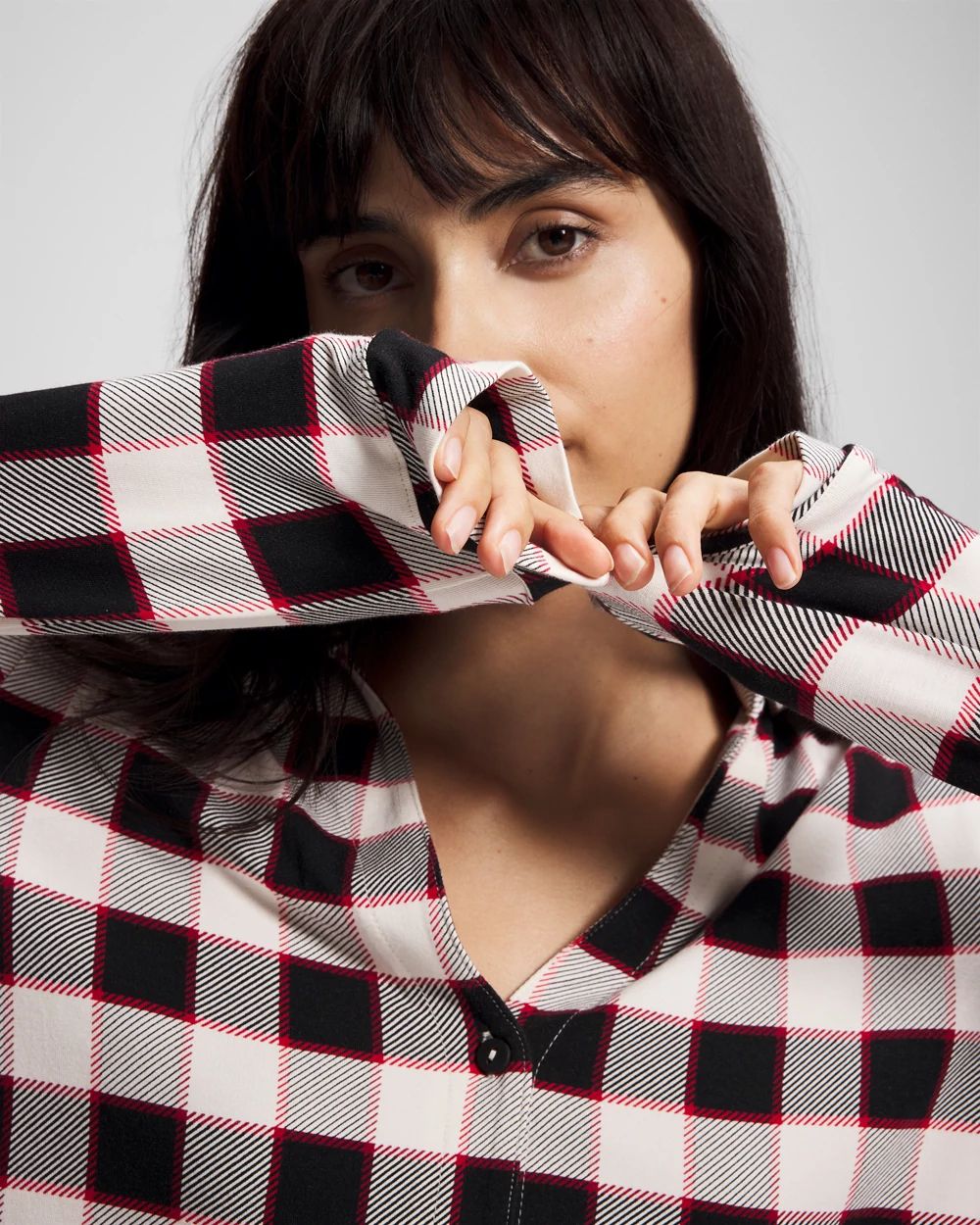 Long-Sleeve Notch Collar Pajama Top click to view larger image.