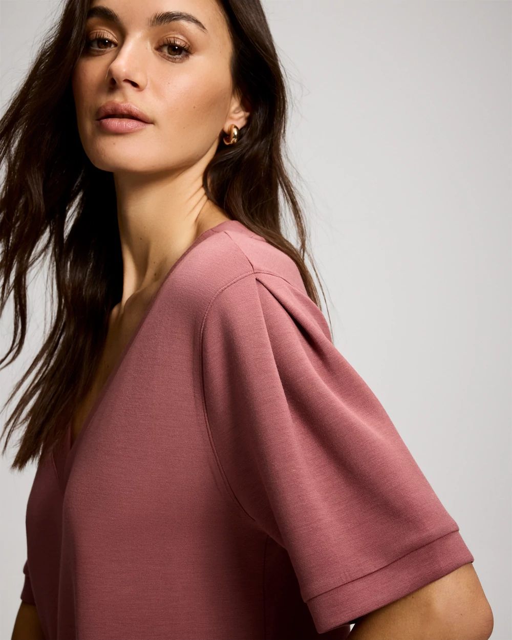 Modern Modal Puff Sleeve V-Neck Sweatshirt click to view larger image.