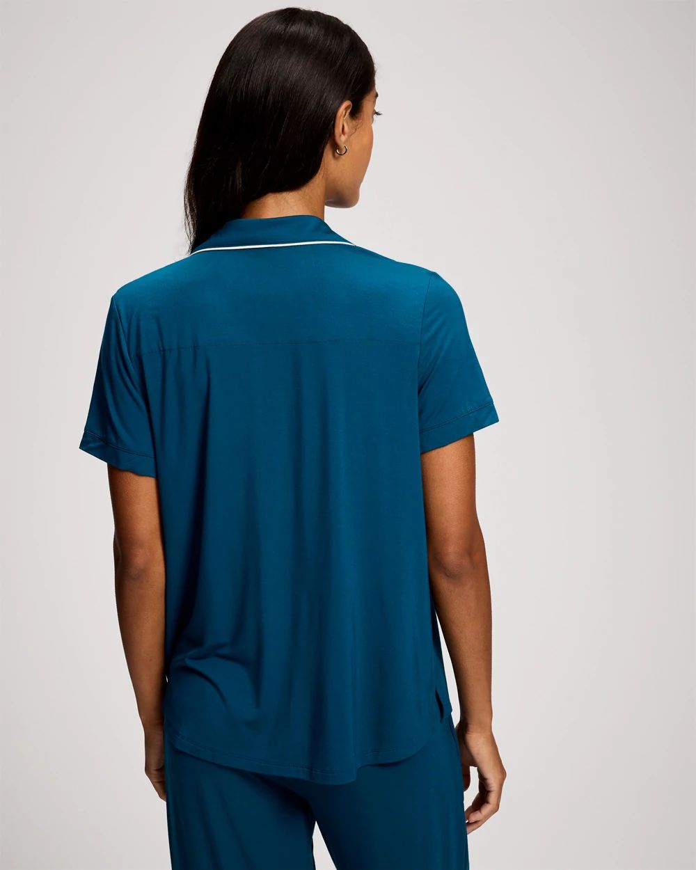 Piped Short Sleeve Notch Collar Pajama Top click to view larger image.