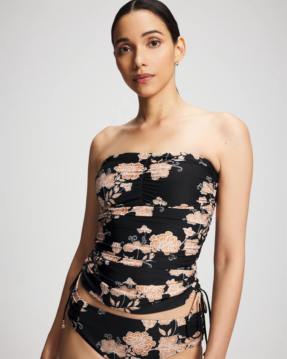 Shirred Bandeau Tankini Swim Top