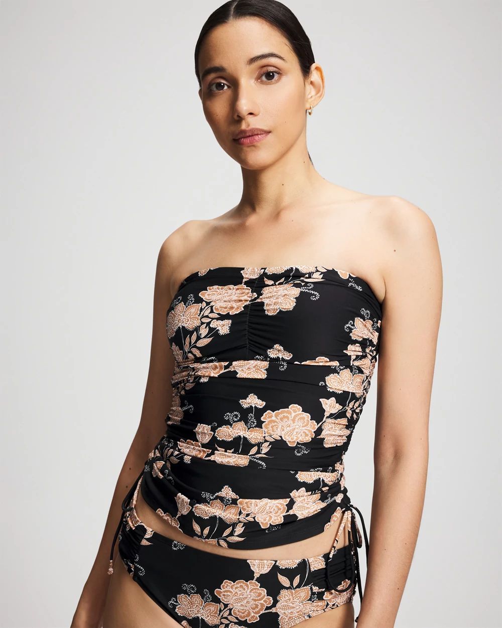 Shirred Bandeau Tankini Swim Top