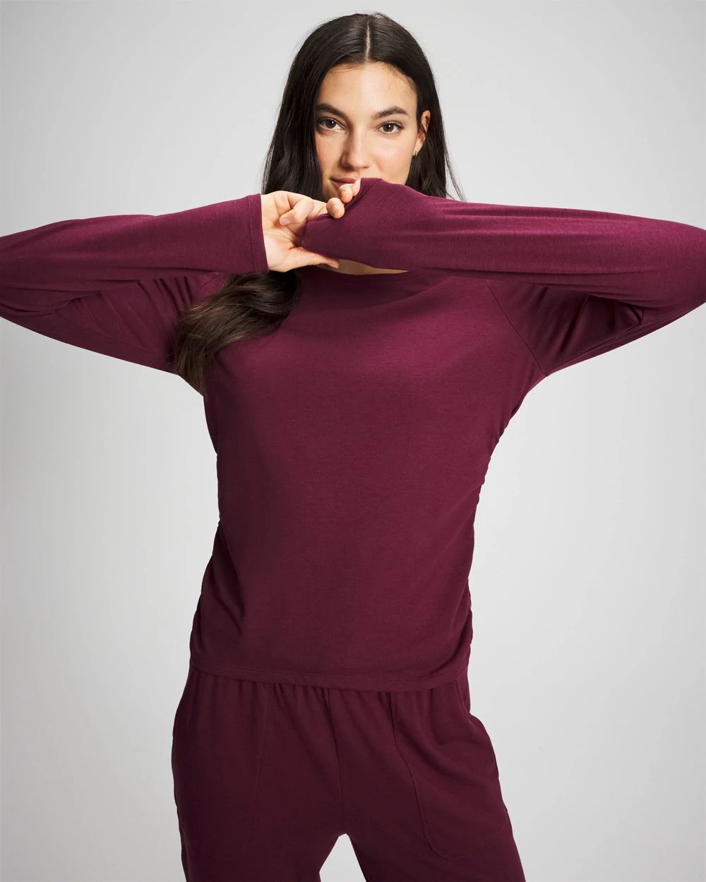 Most Loved Cotton Ruched Long Sleeve Pajama Tee