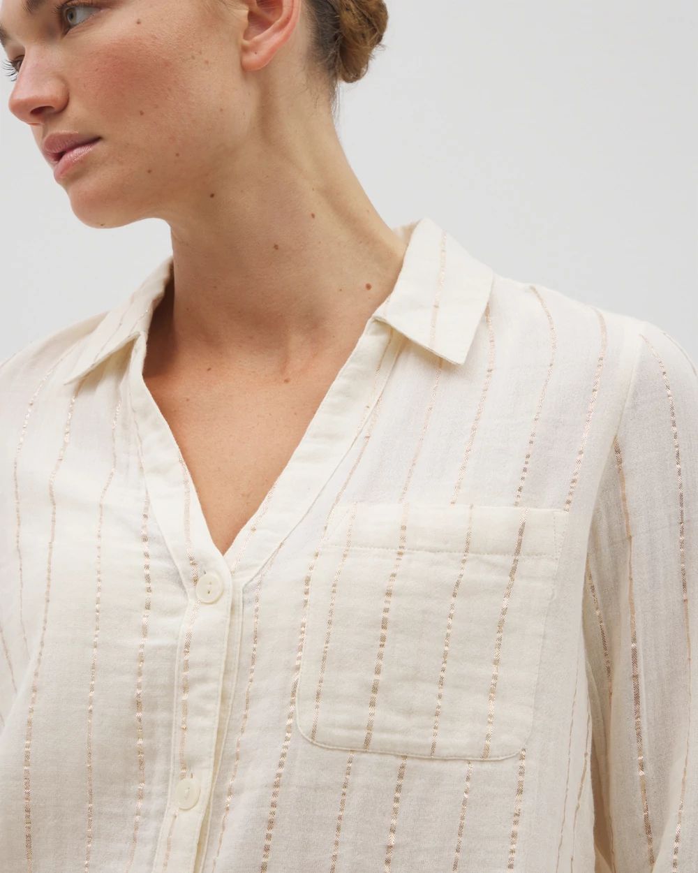 Cotton Gauze Long Sleeve Notch Collar Pajama Top