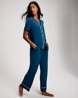 Piped Short Sleeve Notch Collar Pajama Top click to view larger image.