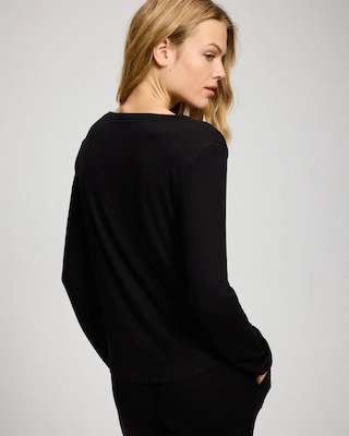 Lightweight Rib Knit Button-Front Long Sleeve Pajama Top click to view larger image.