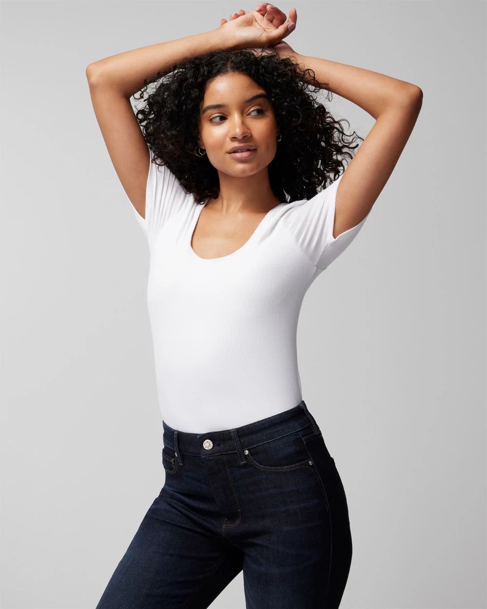 Body Ribbed Short Sleeve Scoop-Neck Bra Top