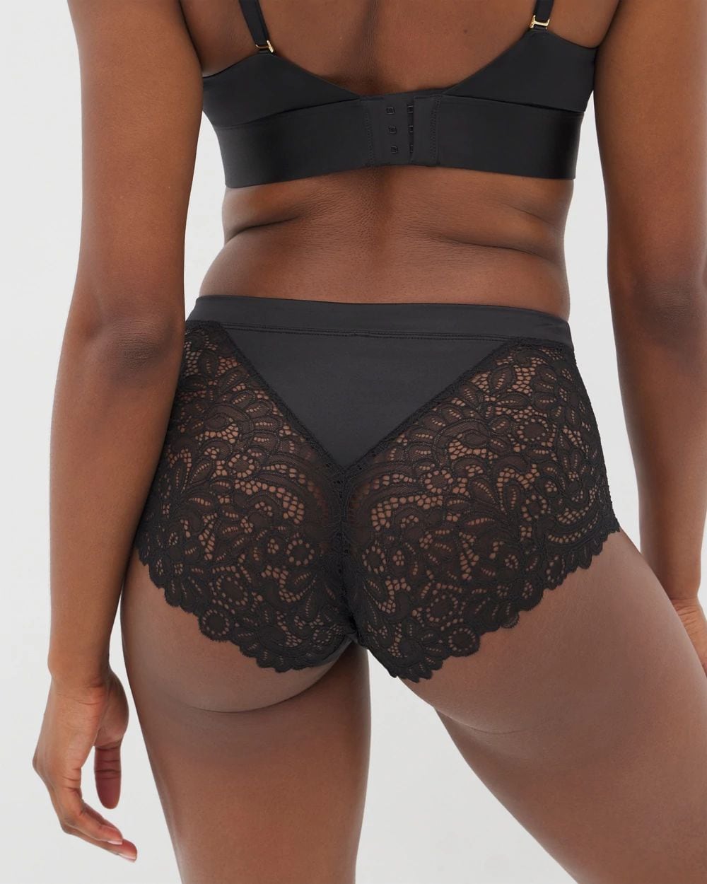 Stretch Luster High-Waist Brief Panty with Lace