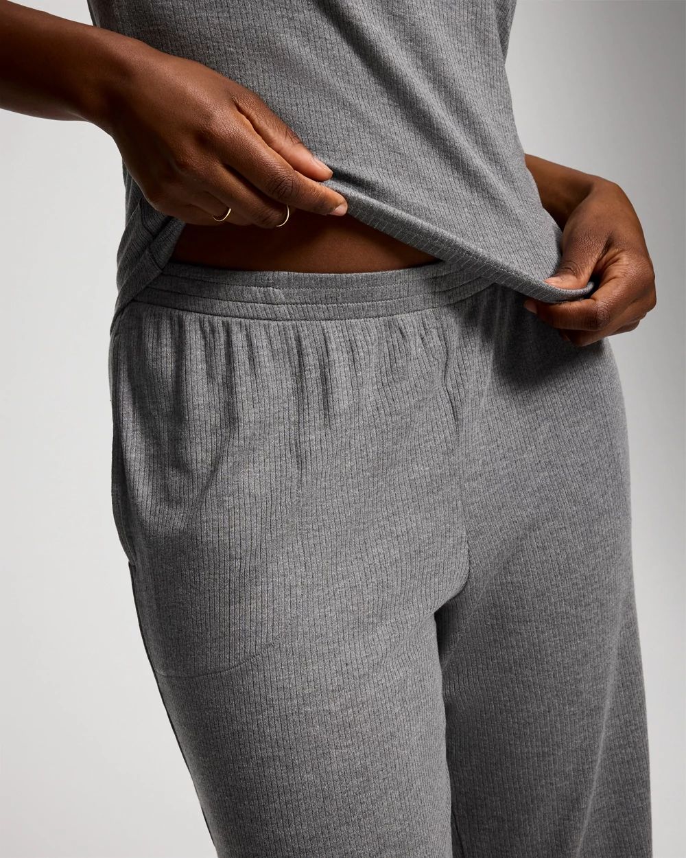 Lightweight Rib Knit Crop Pajama Pants click to view larger image.
