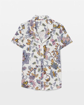 Piped Short Sleeve Notch Collar Pajama Top click to view larger image.