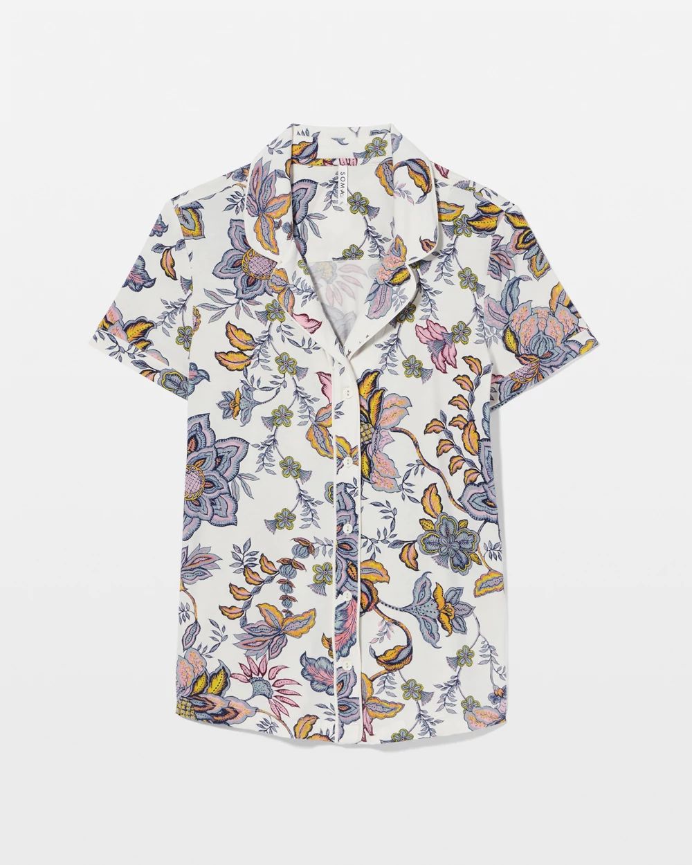 Cool Nights Piped Short Sleeve Notch Collar Pajama Top