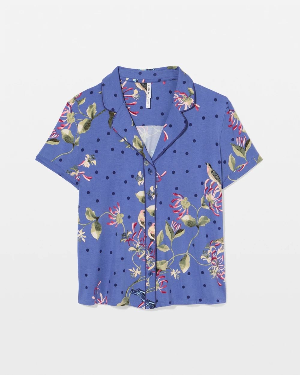 Short Sleeve Notch Collar Pajama Top click to view larger image.
