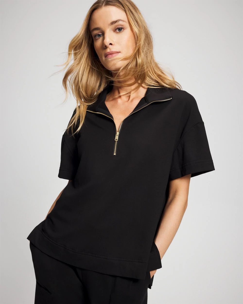 24/7 by Soma Essential Terry Quarter Zip Short Sleeve Sweatshirt