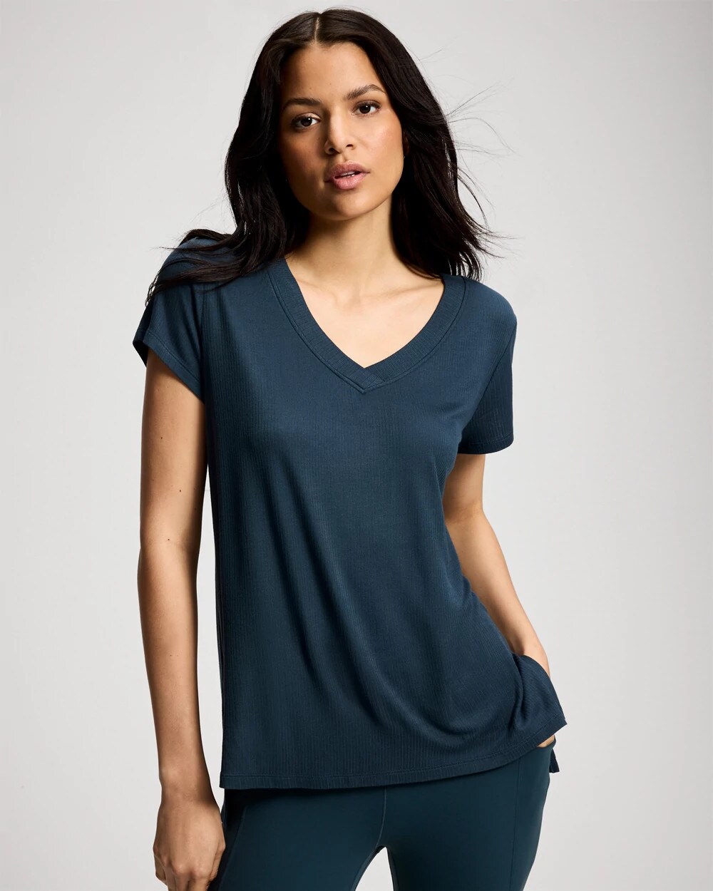 Women's Rib Knit V-Neck Tee in Blue size Medium | Soma, Lounge Set