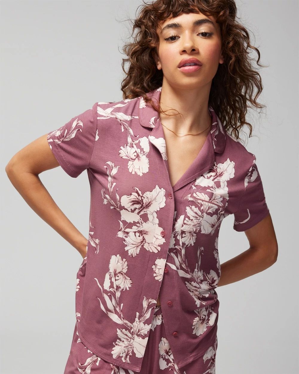 Cool Nights Short-Sleeve Notch Collar Pajama Top