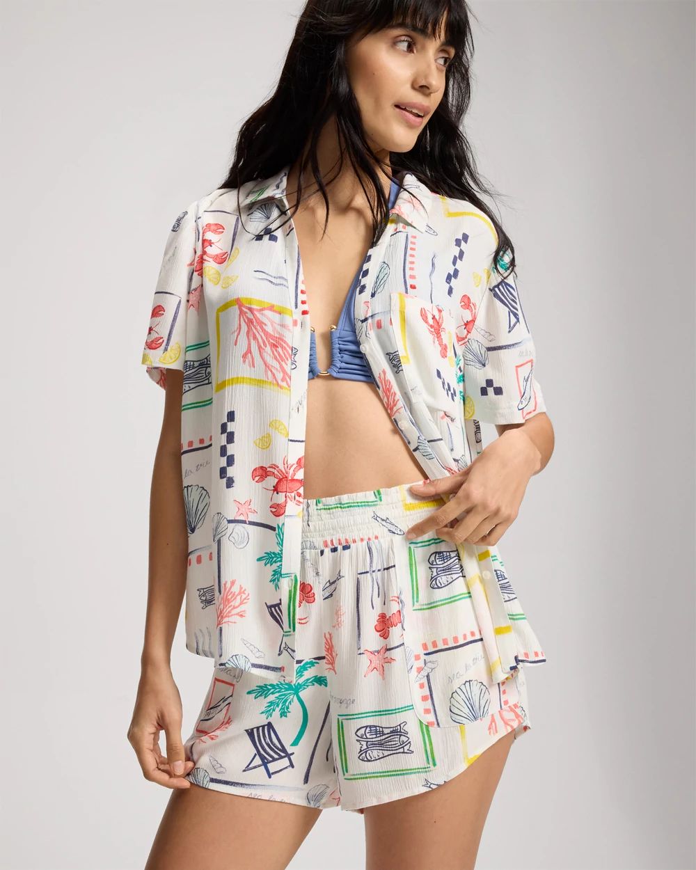 Rayon Crepe Smocked Waist Swim Coverup Shorts click to view larger image.