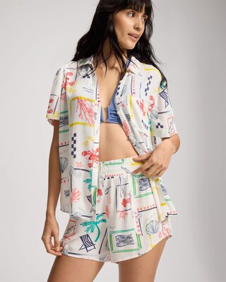Rayon Crepe Smocked Waist Swim Coverup Shorts click to view larger image.