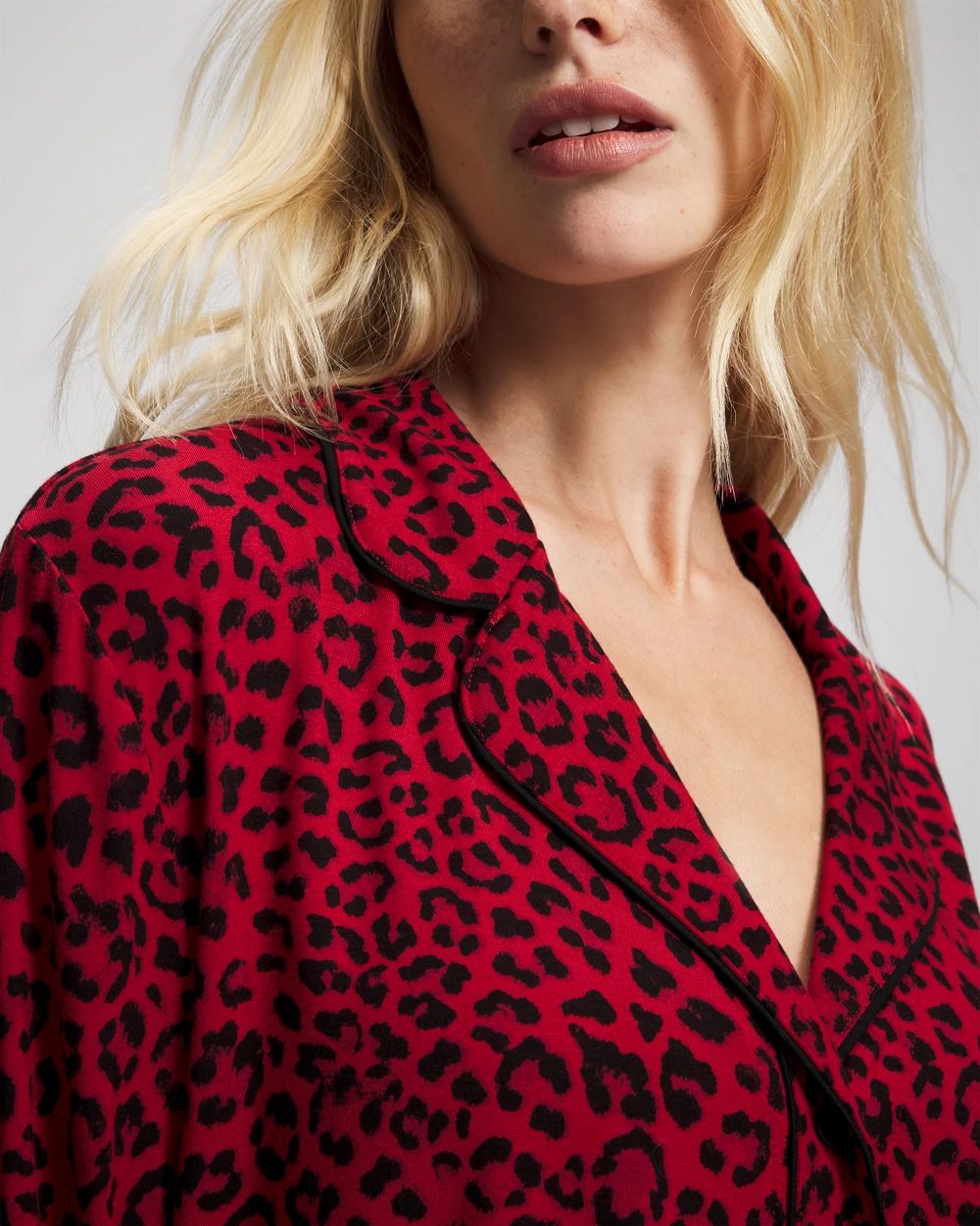 Cool Nights Long Sleeve Notch Collar with Piped Placket Pajama Top