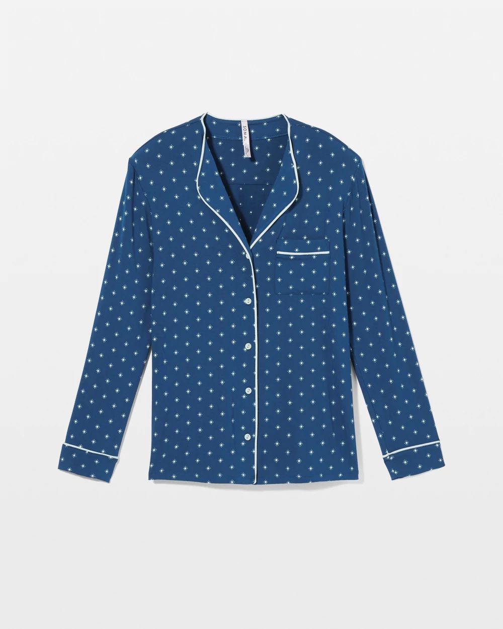 Cool Nights Piped Long-Sleeve Notch Pajama Top