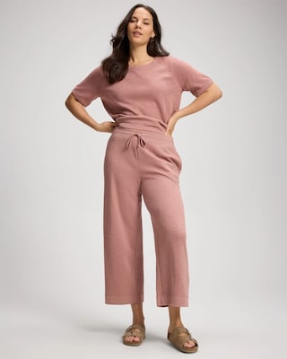 Slub French Terry Relaxed Wide Leg Ankle Pants