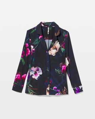 Long-Sleeve Printed Notch Collar Pajama Top click to view larger image.