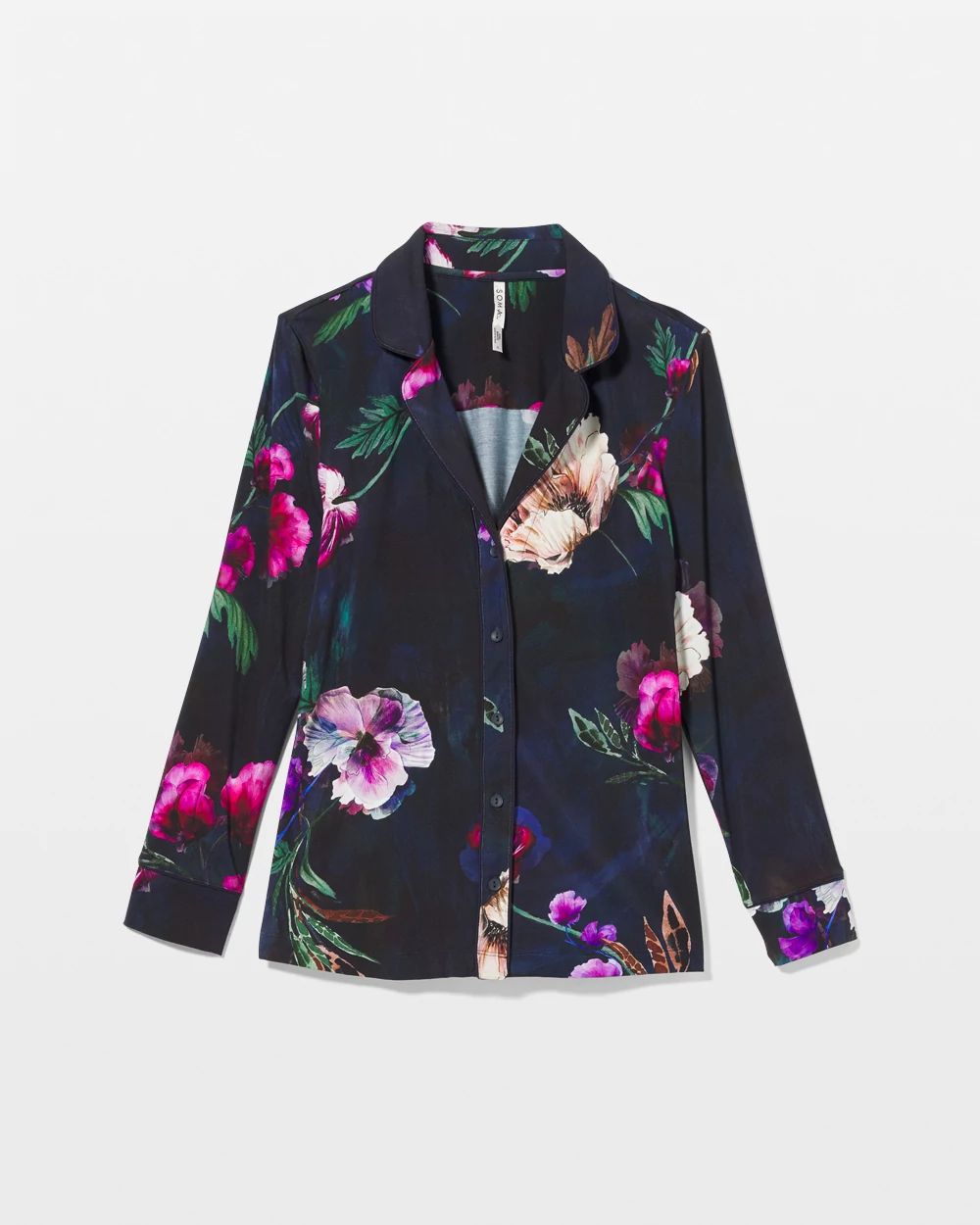 Cool Nights Long-Sleeve Printed Notch Collar Pajama Top