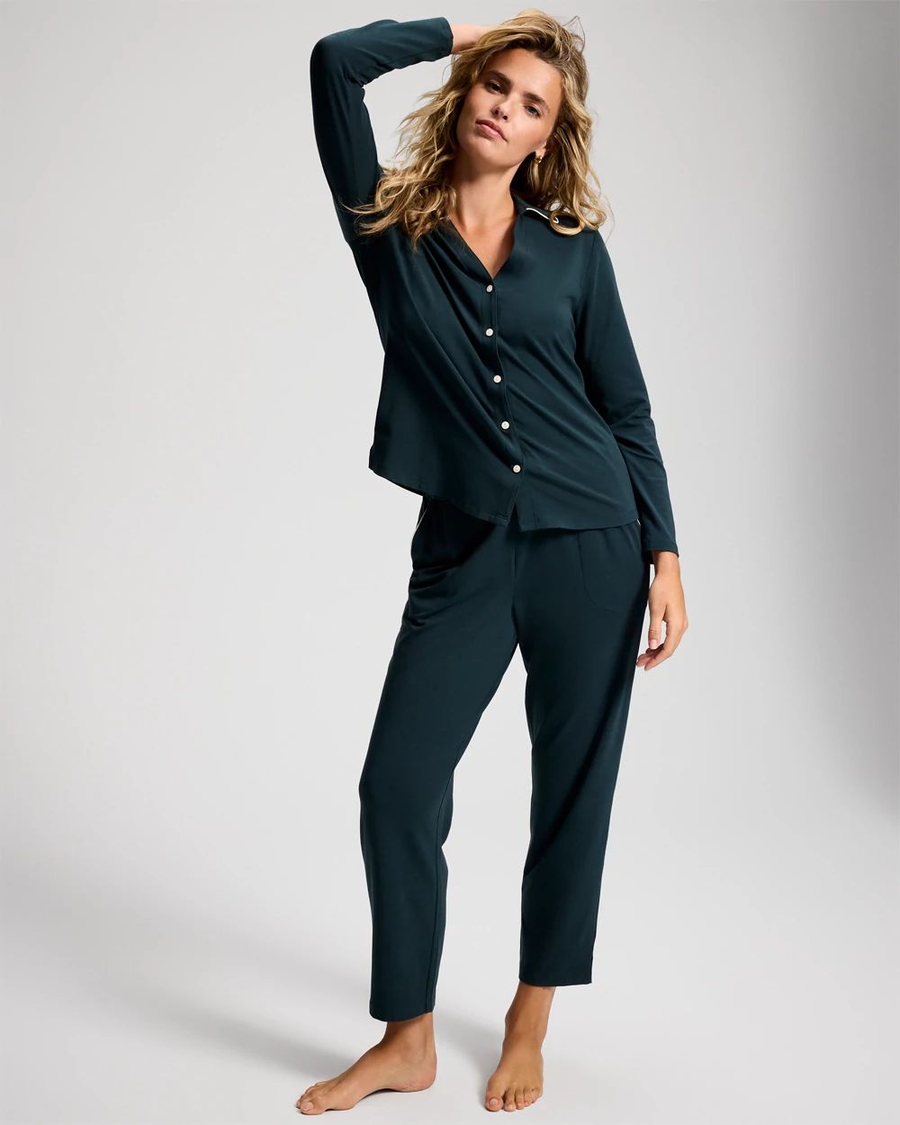 Long-Sleeve Notch Collar Pajama Top click to view larger image.