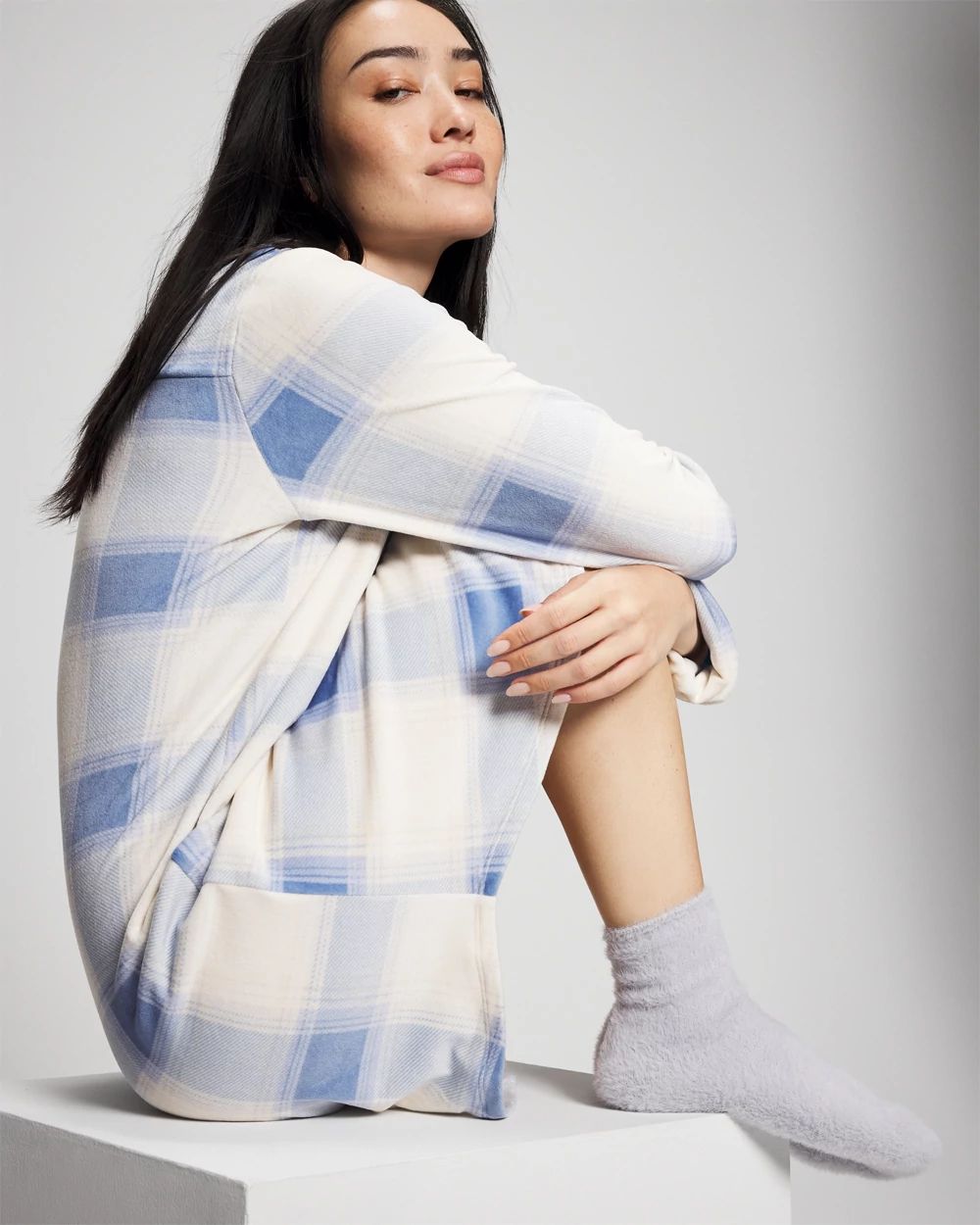 Long-Sleeve Notch Collar Sleepshirt click to view larger image.