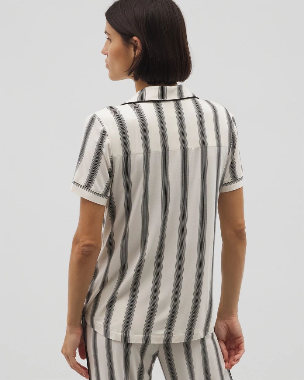 Cool Nights Piped Short Sleeve Notch Collar Pajama Top
