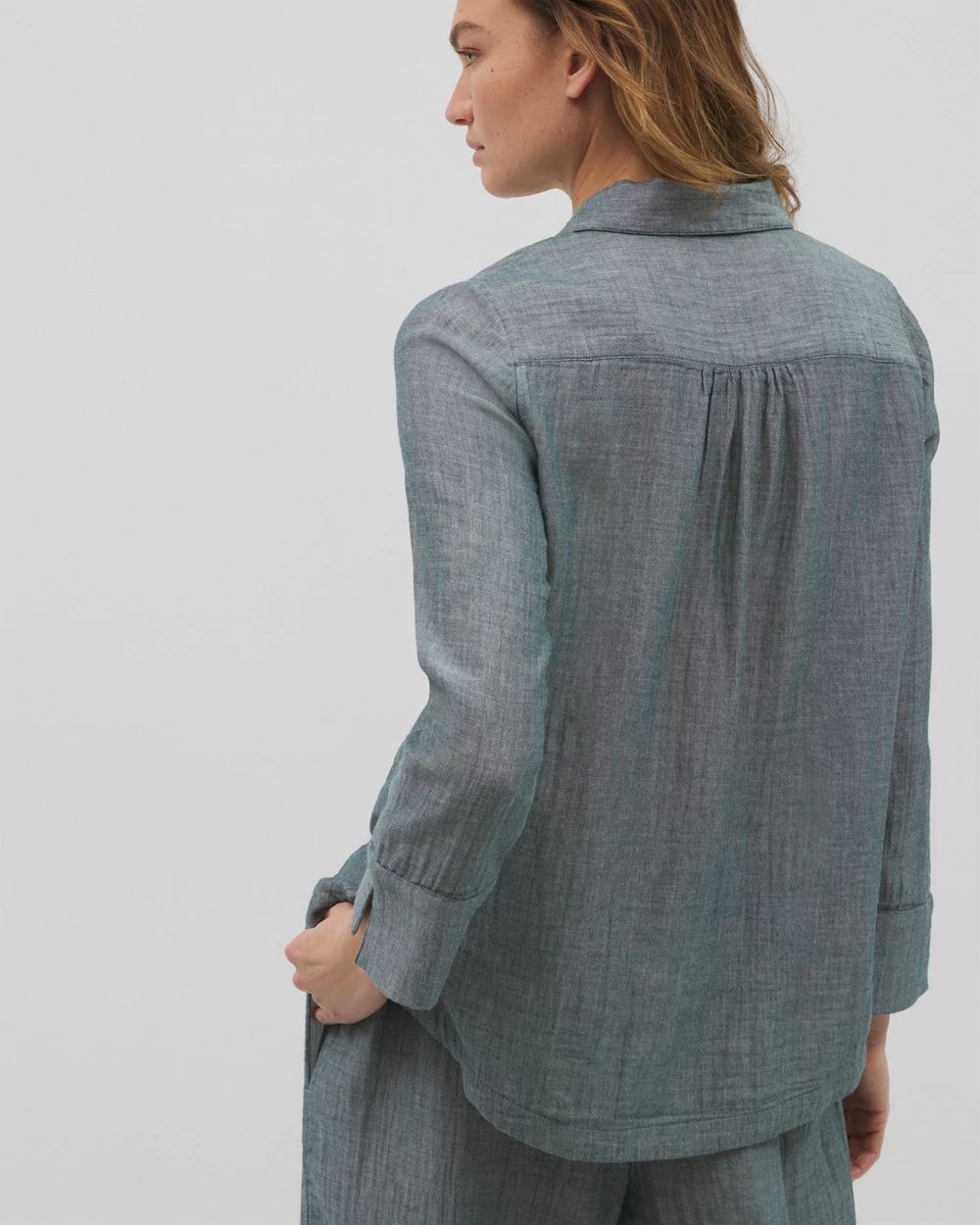 Cotton Gauze Long Sleeve Notch Collar Pajama Top